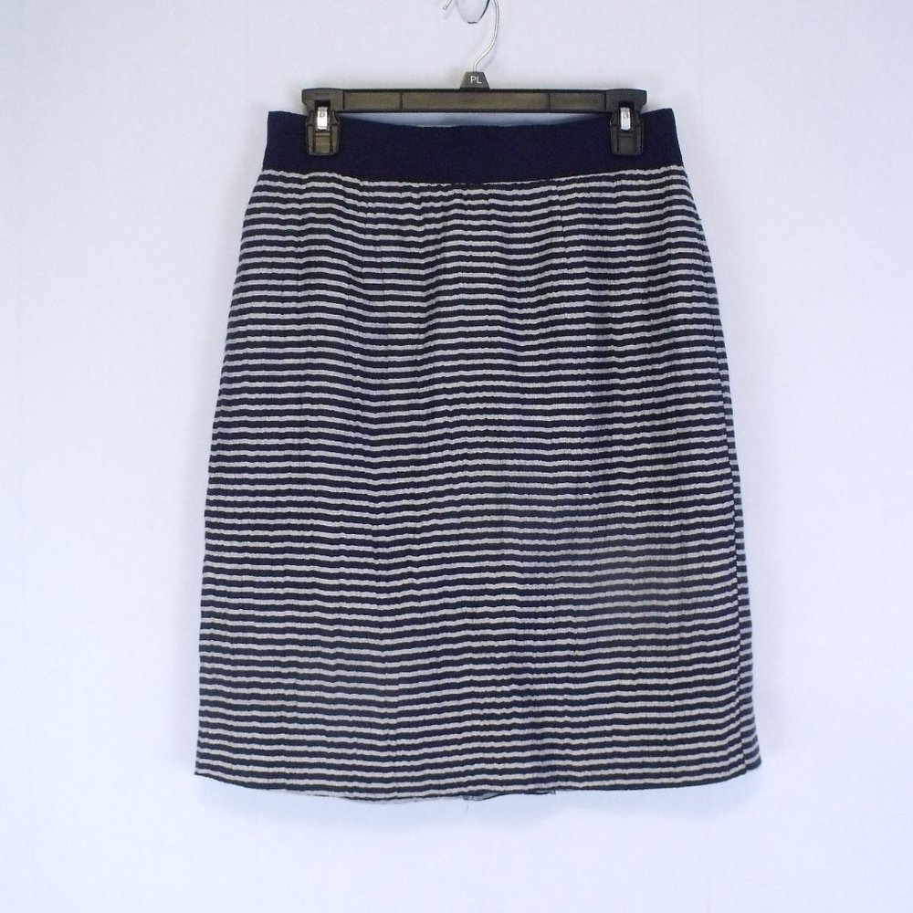Loft Navy and Gray Striped Linen Pencil Skirt